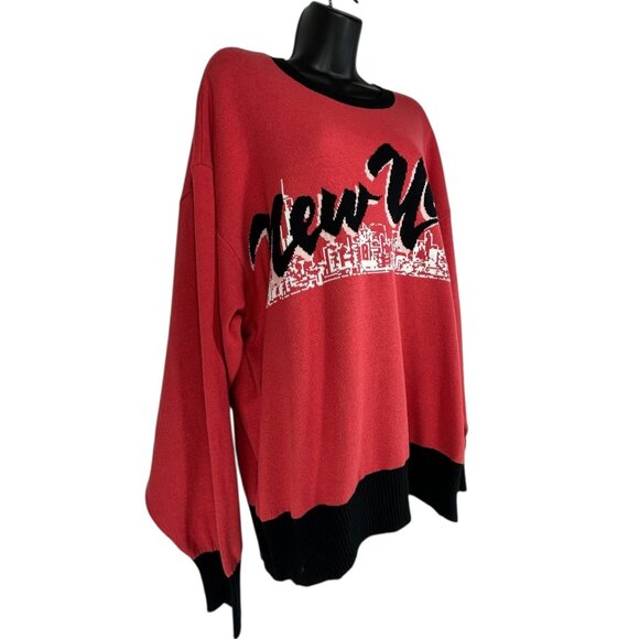 RVCA STELLA MAXWELL Skyline Sweater Sz L Red Black Colorblock New York Graphic - Picture 6 of 16